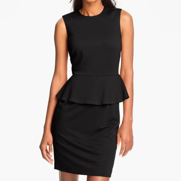 Vince Camuto Dresses & Skirts - Vince Camuto Faux Leather Shoulder Black Sleeveless Peplum Sheath Dress